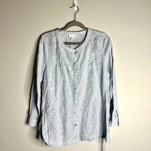 J. Jill LoveLinen Blue Pinstripe 100% Linen Button-Front Long Tunic Top Sz M